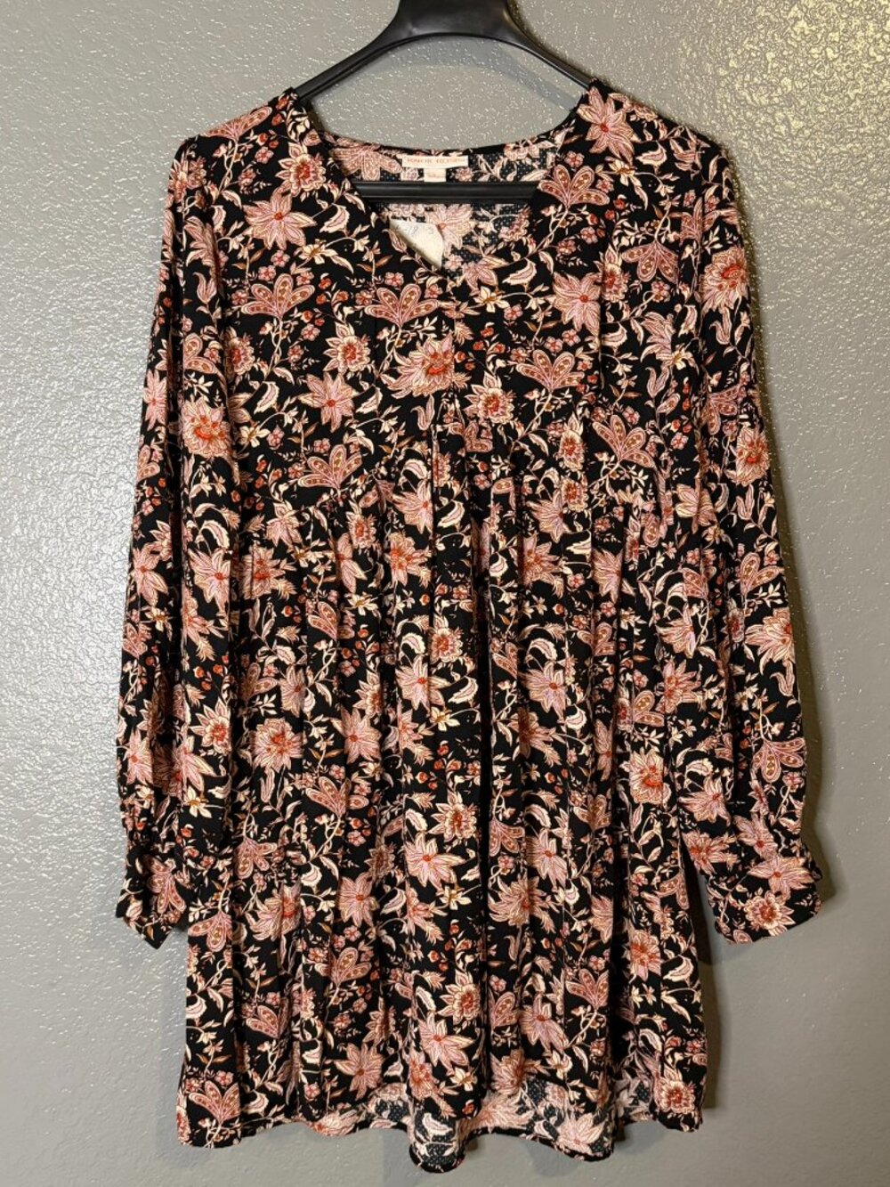 Knox Rose Floral Boho Babydoll Tunic Dress Black Rust Women’s Size S